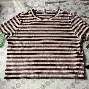 Divided XL Pink Black Striped Short Sleeve Cropped Top